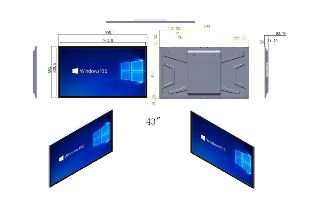 43 55 Inch LCD Touch Screen 4K Seemless Display Wall Mounted Indoor Digital Advertising Signage