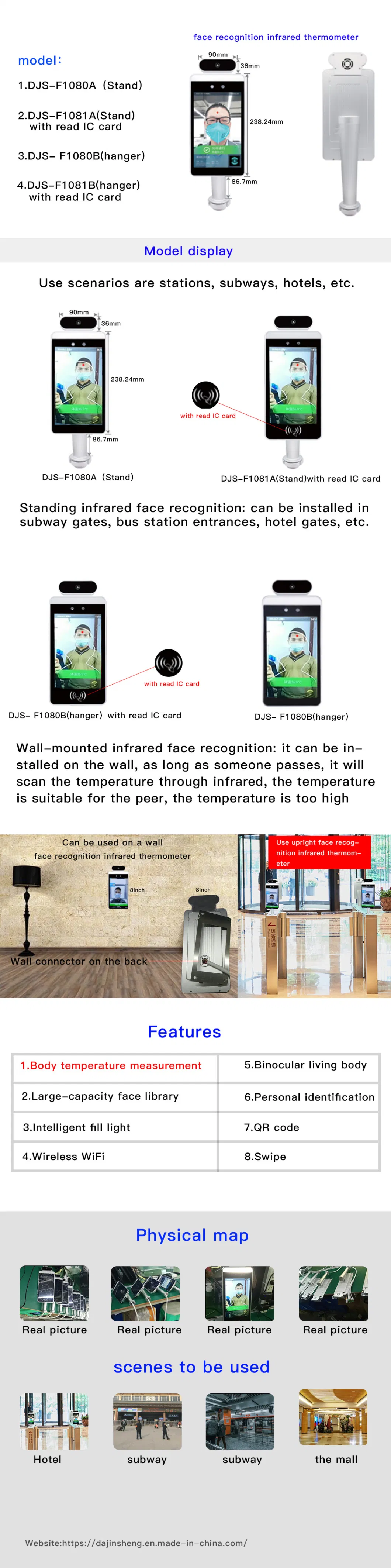 Wholesale Price Face Recognition Temperature Stand Wall-Mounted Door Digital Signage Infrared Thermometer