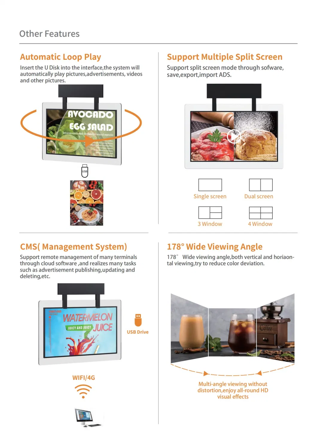 Hanging LCD Advertising Double Screen Window Display Signage and Displays Digital Menu Board