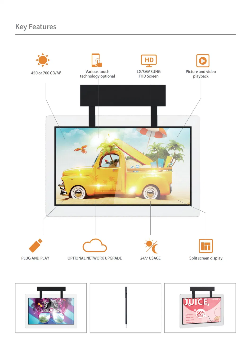 Hanging LCD Advertising Double Screen Window Display Signage and Displays Digital Menu Board