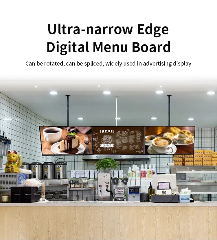 Digital Menu Board for Restaurants Ultra Narrow Bezel 32 43 55 Inch Advertising Screen Fast Food Hanging Digital Menu Board