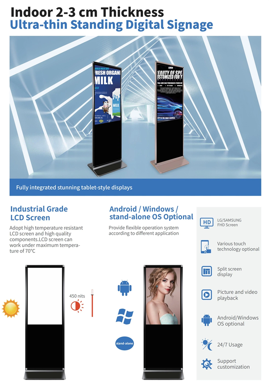 Freestanding Indoor Advertising Kiosk LCD Advertising Payers and Displays Kiosk Digital Signage for Sale