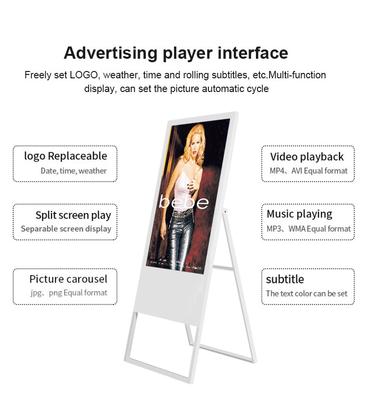 Portable Customized 32 Inch Indoor Wall Mount WiFi Advertising Digital LCD Battery Moveable Portable Digital Signage