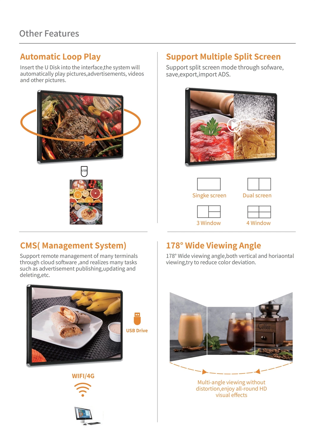 WiFi / LAN Available 43 Inch Rk3288 Android Tablet Digital Menu Board Indoor Digital Signage Software Cms