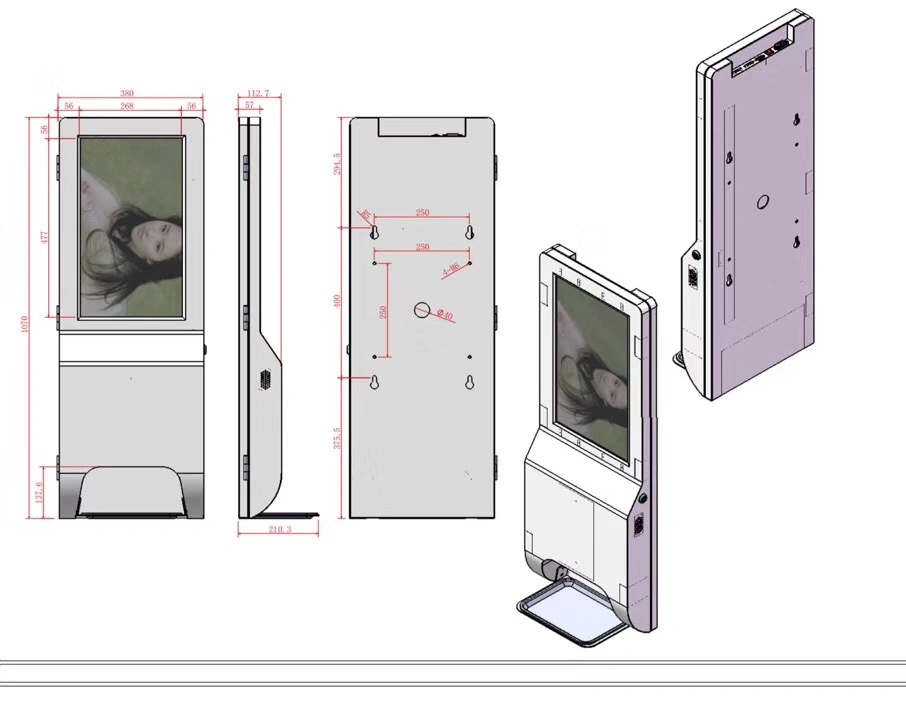 LCD Screen Wall Mounted Touch Screen Digital Signage with Automatic Hand Sanitizer Dispenser