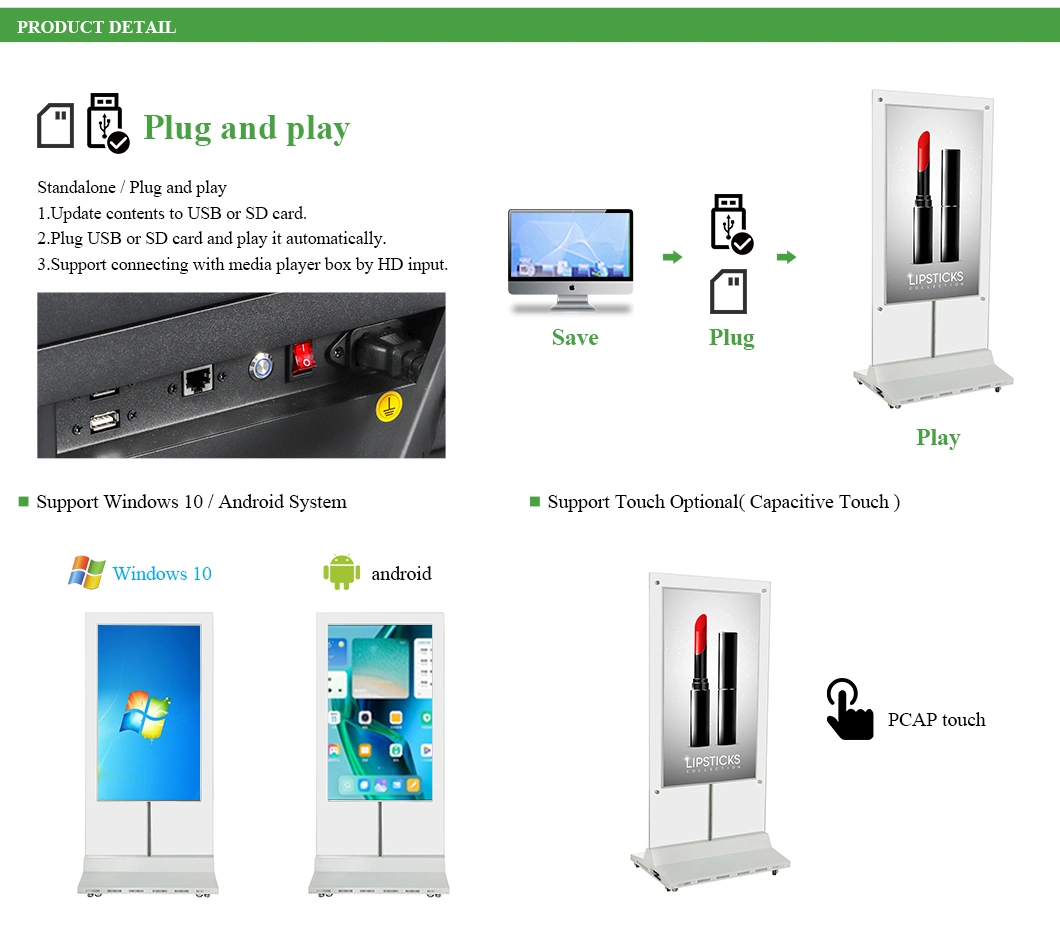 Indoor Menu Floor Standing Glass Retail LCD Board Digital Panel Display Player Signage