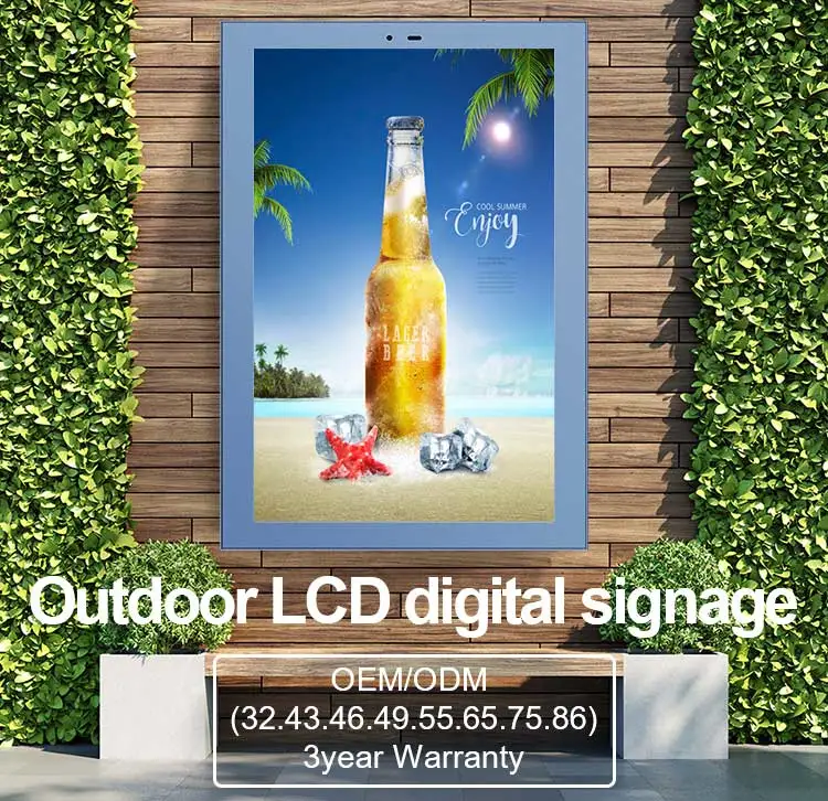 Outdoor Digital Signage Solutions 32 43 55 65 Inch Wall Mounted Digital Signage Advertising Display 2K 4K LCD Digital Menu Boards