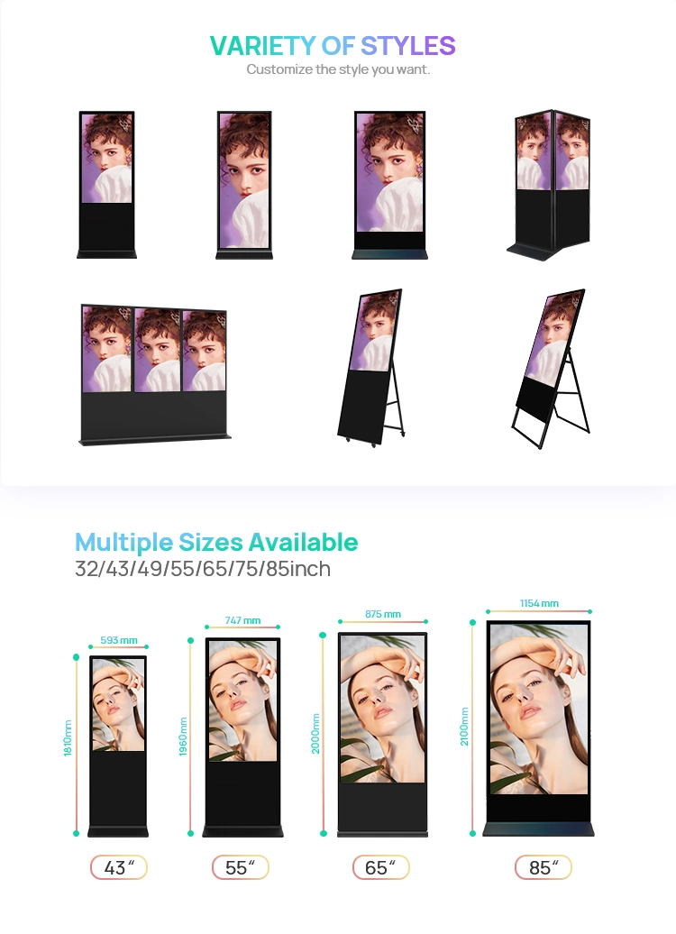 Digital Signage Standalone/ Network E-Poster Moveable LCD Advertising Display for Store/ Show Digital Ads