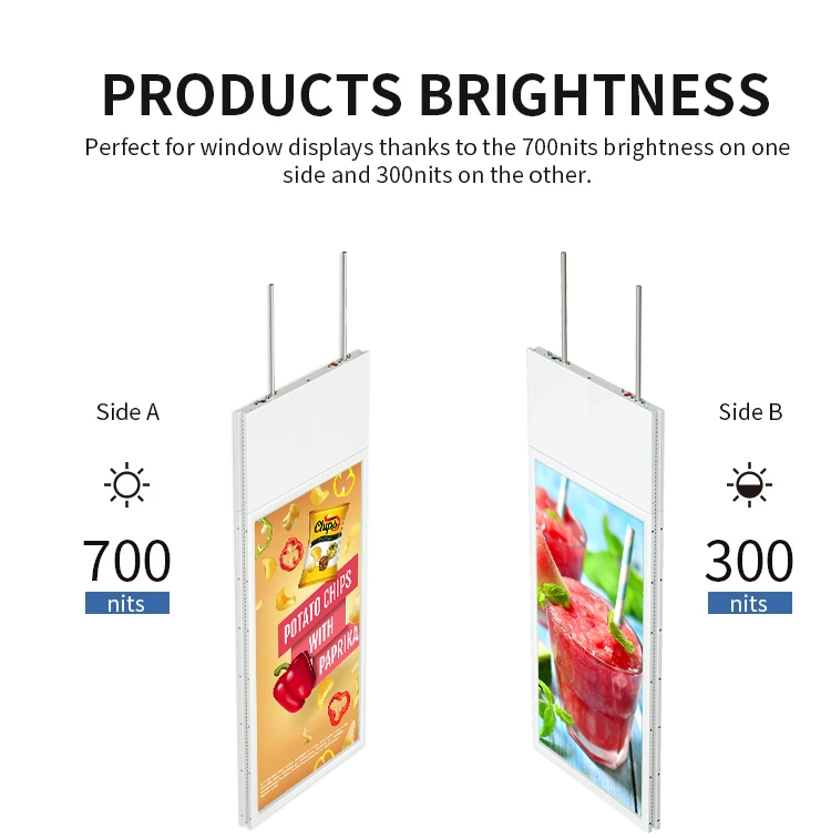 Double Sided Display Screen 43 49 55 65 Inch Ceiling Mount Advertising Touch Screen Player Hanging Double Side Digital Signage