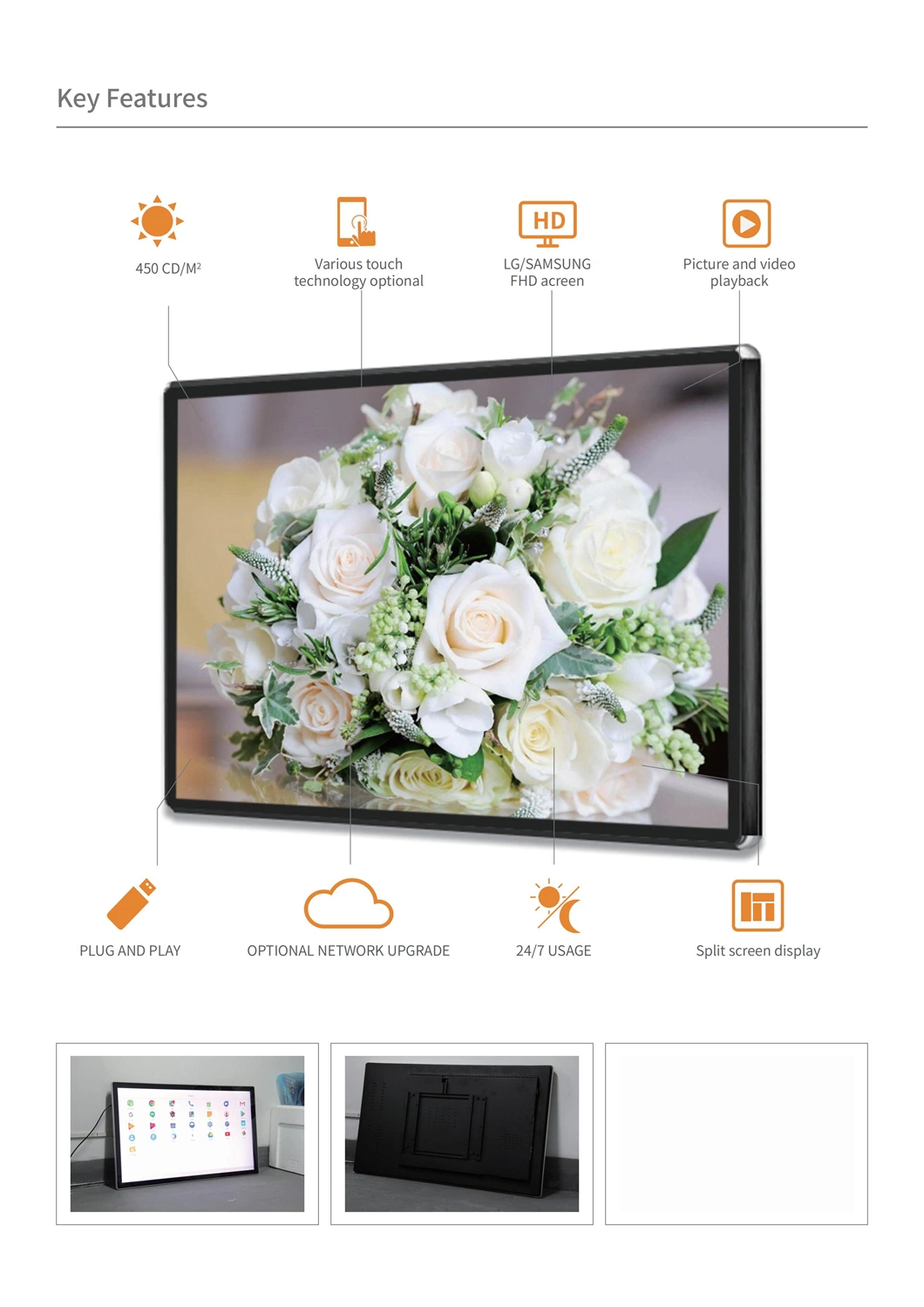 WiFi / LAN Available 43 Inch Rk3288 Android Tablet Digital Menu Board Indoor Digital Signage Software Cms