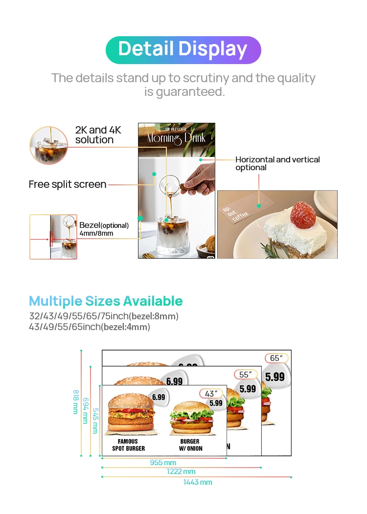 Ultra Thin Restaurant Menu Board Digital Signage