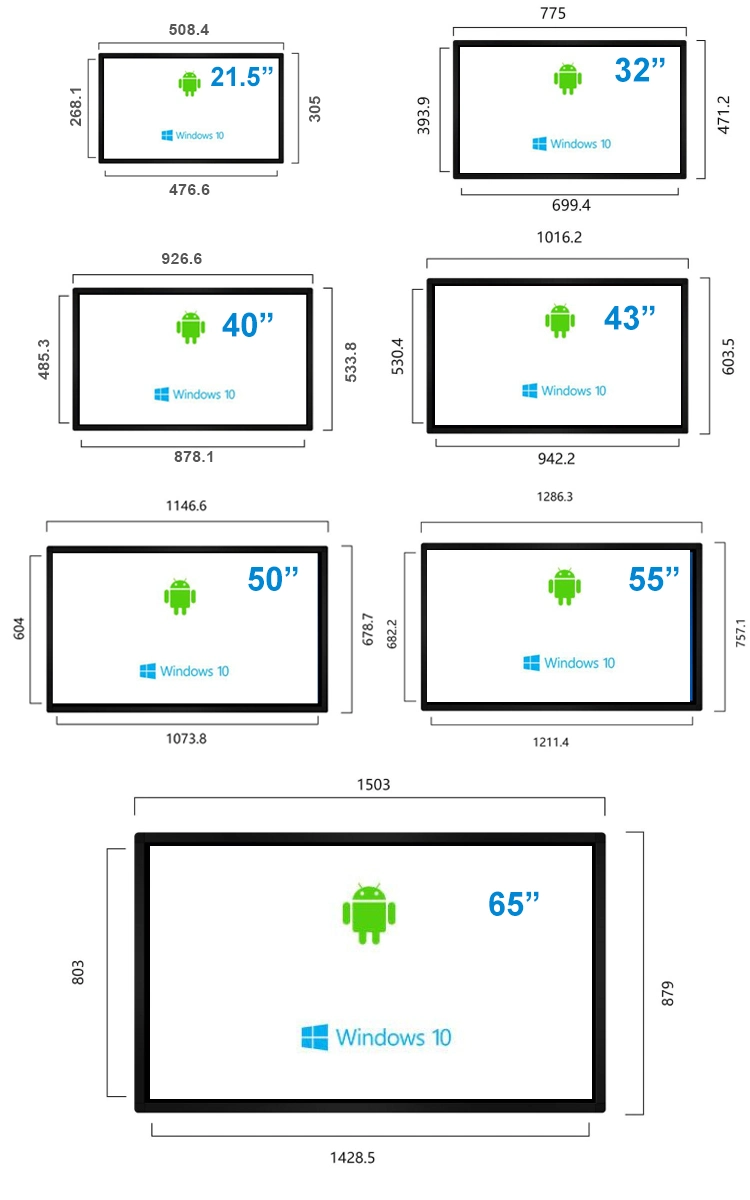 Indoor Retailers 2K 4K IPS Screen Infrared/IR/Capacitive/Resistive/Pcap Touch FHD Full Size Wall Mount Android/Windows LCD Digital Signage