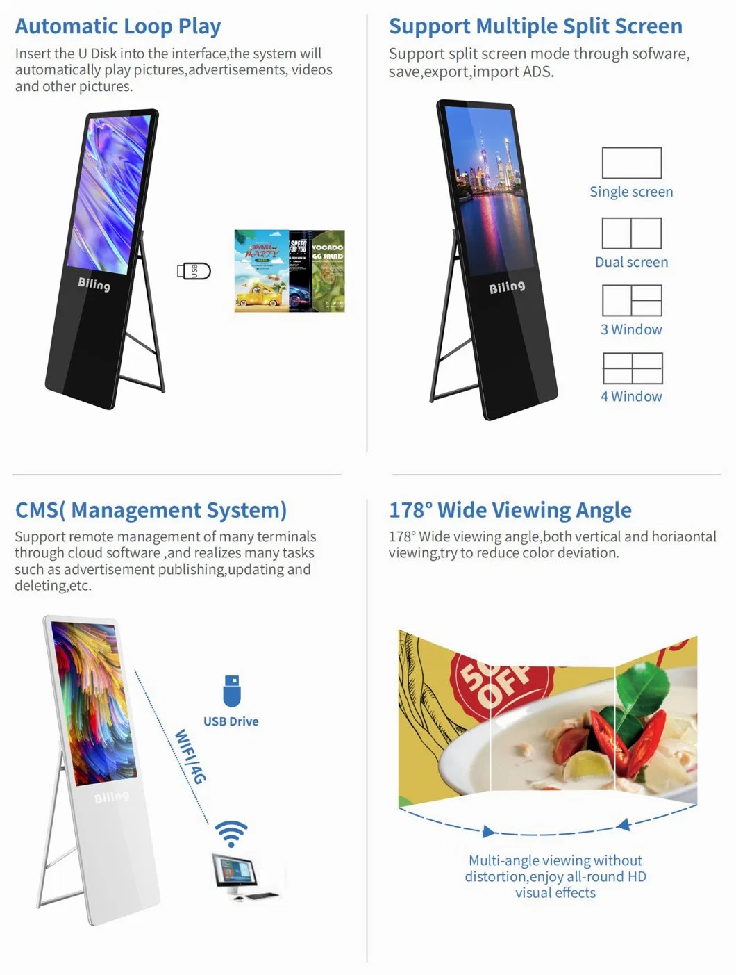 43 49 55 Inch Restaurant in Store Advertising Board Display Mobile Moveable Portable LCD Exhibitions Touch Screen Price Totem Display Ad Digital Signage