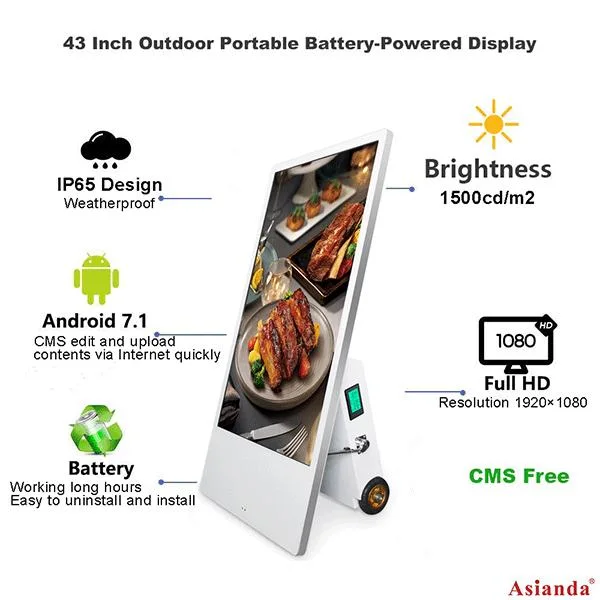 43inch LCD Outdoor Digital Signage with Battery Built in Outdoor Display LCD Screen Portable Easy Move