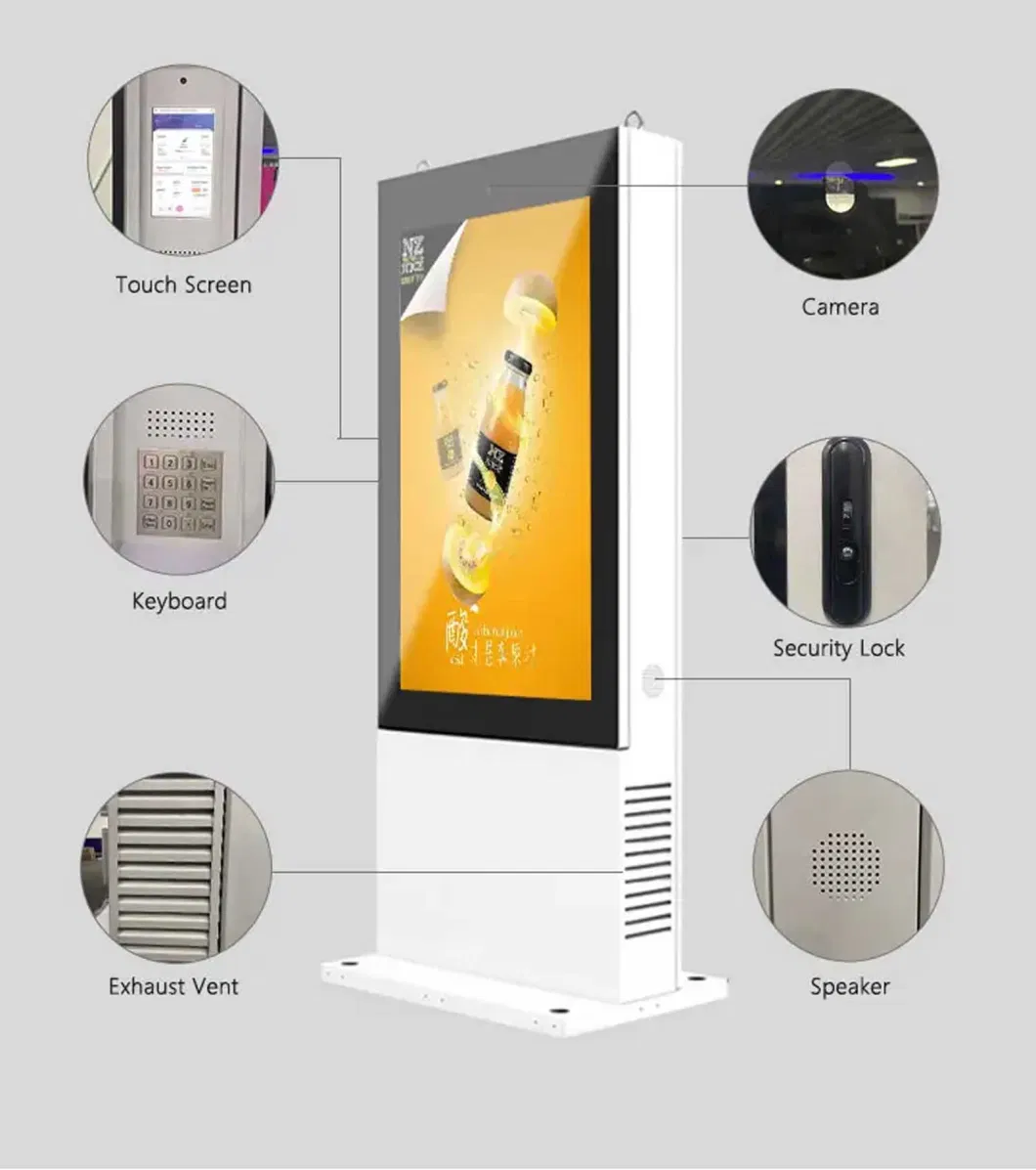 65&quot; 4K Outdoor Dual Screen Thin Bezel 3000CD/M2 Waterproof Triple Display Kiosk Portable LCD Outdoor Digital Signage