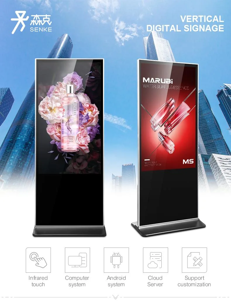 Plug and Play Standalone or Network Cms Software Floor Stand 32 43 50 55 Inch Indoor LCD Digital Signage