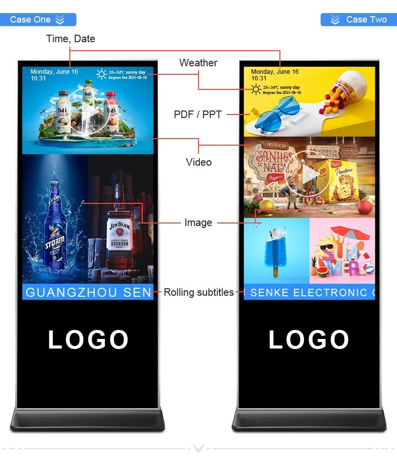 Plug and Play Standalone or Network Cms Software Floor Stand 32 43 50 55 Inch Indoor LCD Digital Signage