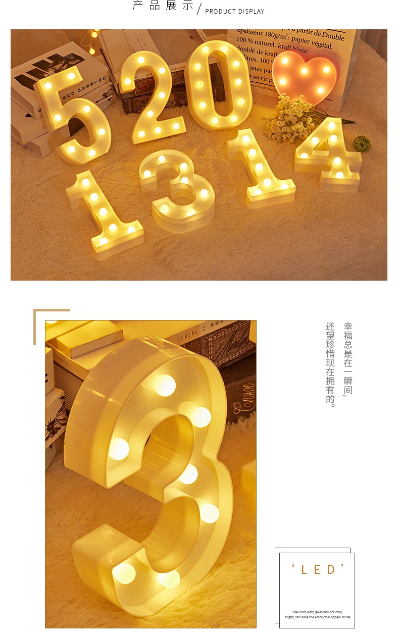 3D LED Night Lamp 26 Letter 0-9 Digital Marquee Sign Alphabet Light Wall Hanging Indoor LED Night Light