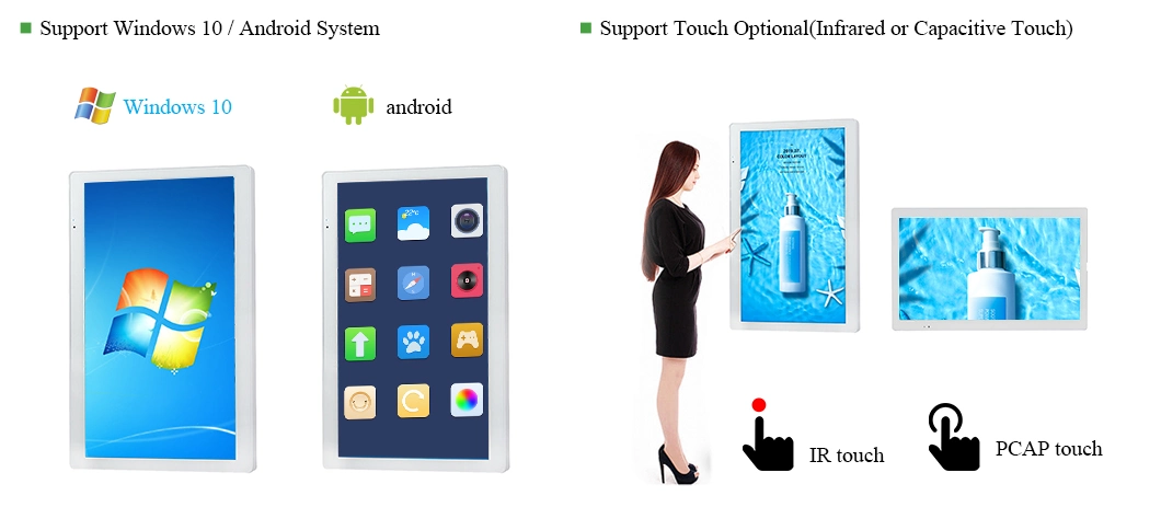 Android Wall-Mounted or Hanging Playback LCD Touch Screen Advertising Restaurant Digital Signage