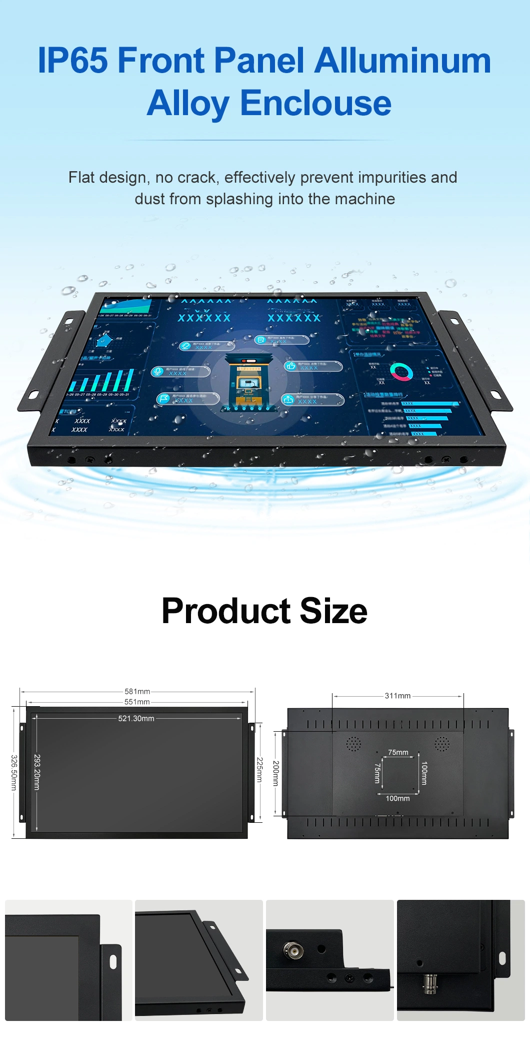 Factory OEM ODM 9.7&quot;~ 23.6&quot; Inch Open Frame Vesa Wall Rack Mounted Metal TV Kiosk Monitor with HD-Mi VGA Resistive Touch Screen for Industrial