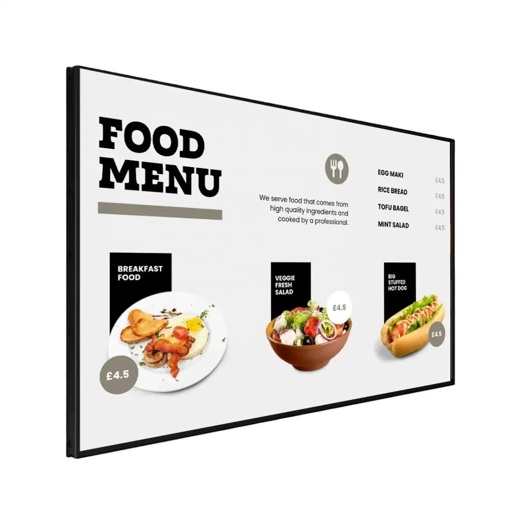 Android Indoor Screen Ultra Thin Restaurant Digital Signage Menu Board