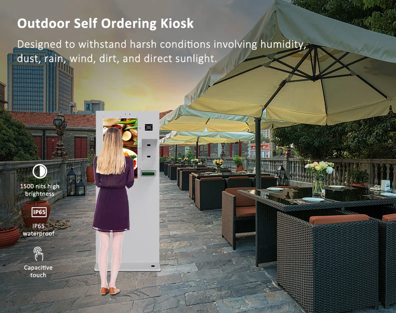 2D Scanner 27&quot; 32&quot; 43&quot; WiFi 4G RJ45 LCD Display Multi Touch Interactive IP65 Outdoor Drive Thru Self Order Kiosk