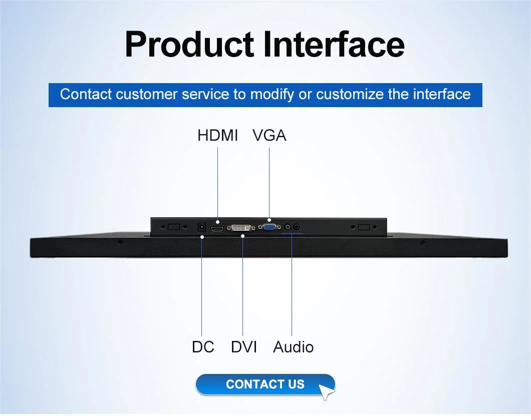 Factory OEM ODM 9.7&quot;~ 23.6&quot; Inch Open Frame Vesa Wall Rack Mounted Metal TV Kiosk Monitor with HD-Mi VGA Resistive Touch Screen for Industrial
