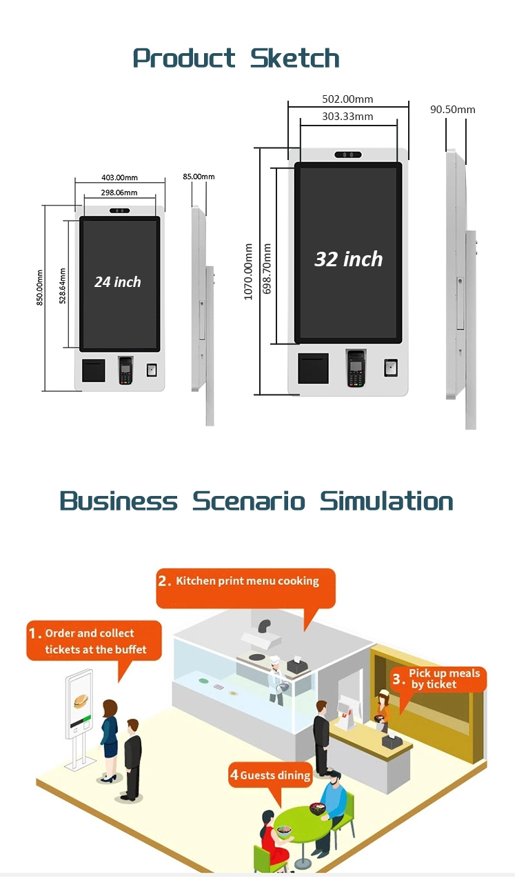 21 24 32 Inch Android Pay ATM Bill Touch Screen Restaurant Ordering Machine Smart Terminal POS Cash Self Service Payment Kiosk