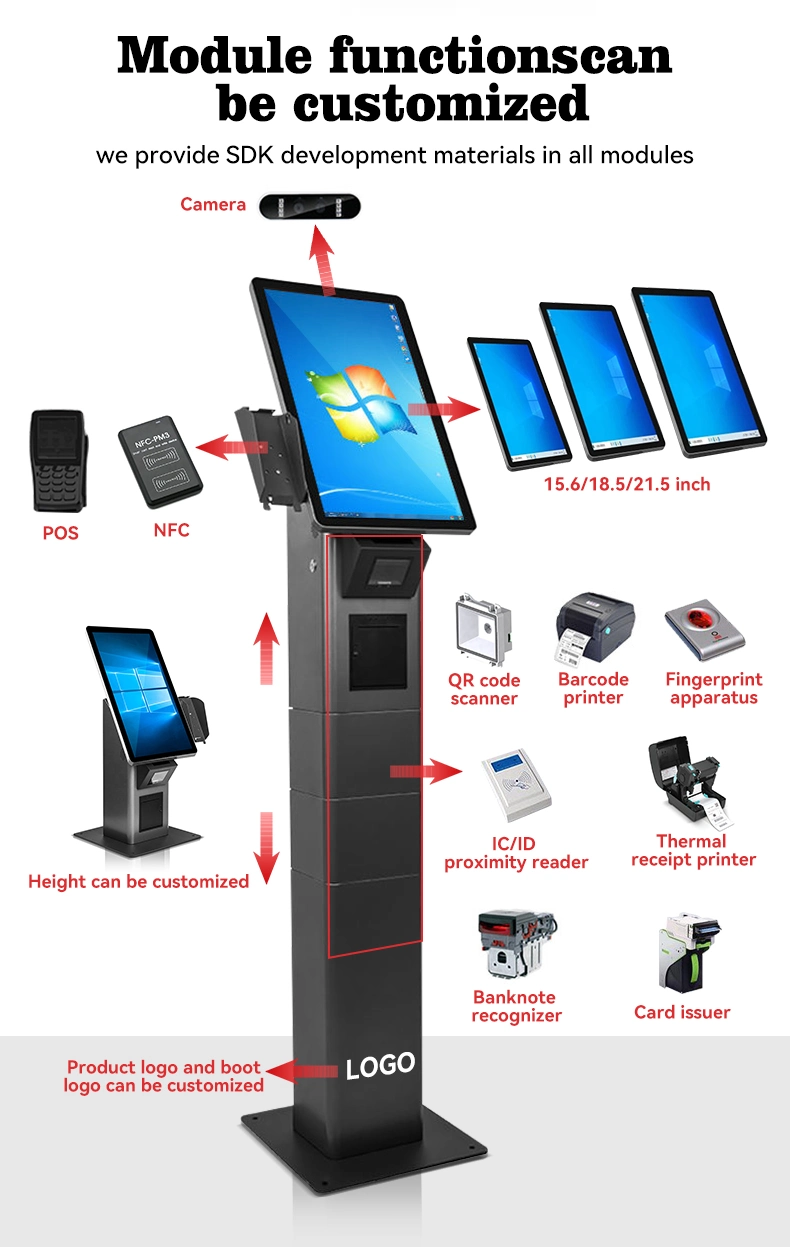 21.5&quot; Touch Screen Self-Service Kiosk with Floor Stand Built in Printer Scanner