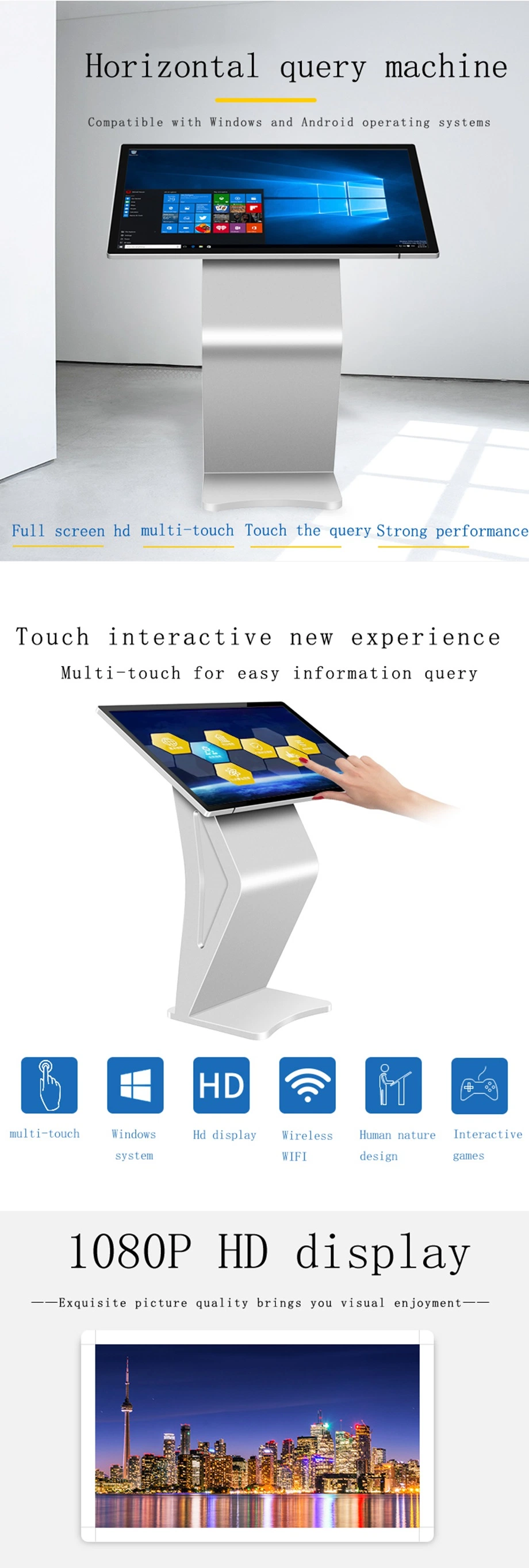 55 Inch Touch Screen Floor Stand Kiosk for Bank Hospital Shopping Mall Table Advertising Player