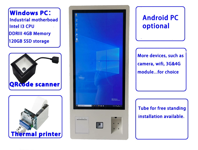 Wall Mounted 27 Inch Windows Automatic Food Ordering Kiosk Interactive Touch Screen Checkout Kiosk