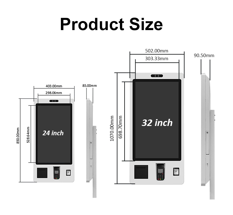 Totem Fast Food 21.5 24 32 Inch Touch Screen POS Self Checkout Machine Self Service Payment Ordering Kiosk for Kfc/Restaurants