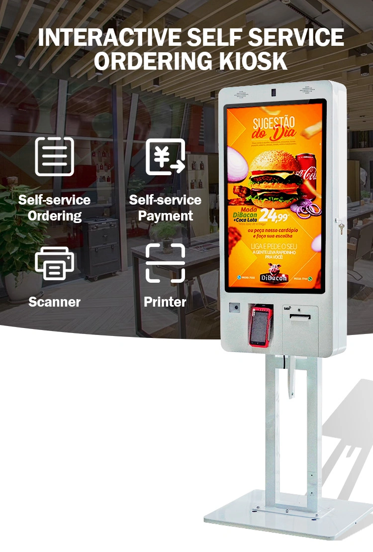 Kfc Self Ordering Kiosk Touch Screen Cashless POS Fast Food Self Ordering Payment Kiosk in Restaurant