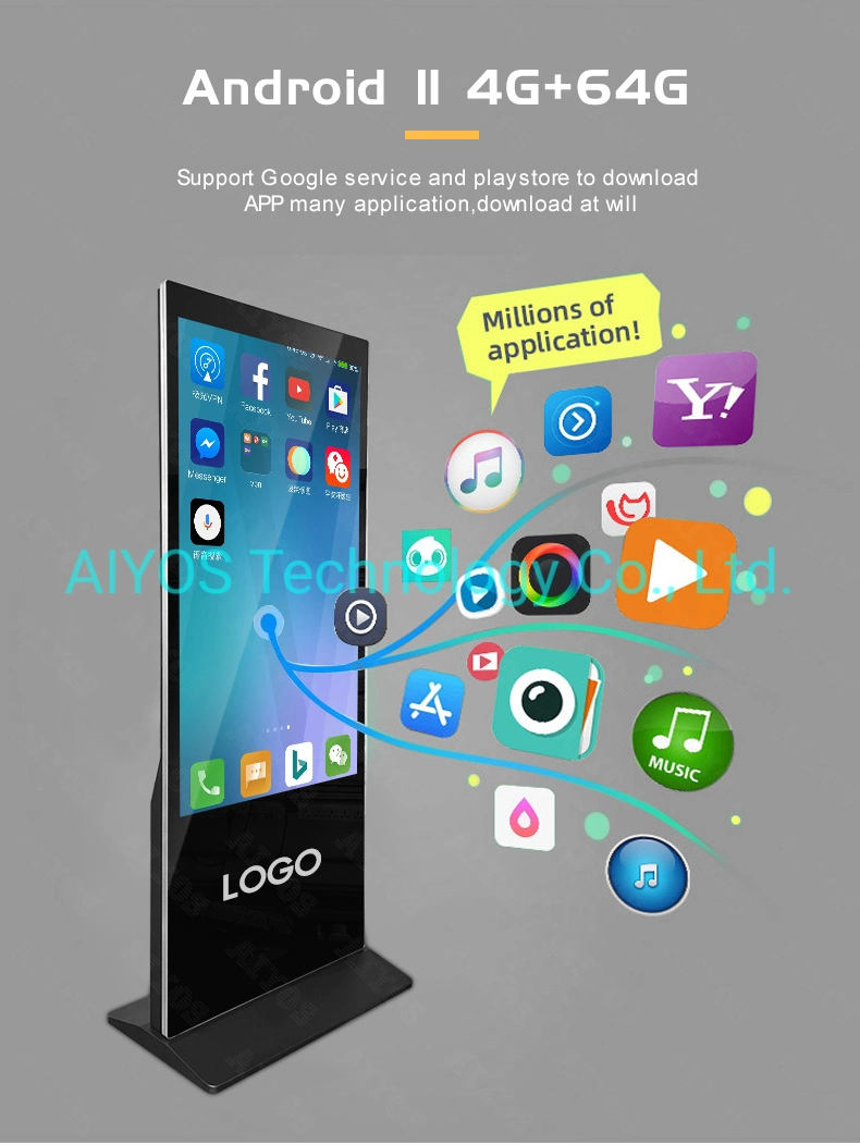 Floor Stand High Lighted 55 Inch 4K 4GB+64GB Android 11 WiFi LCD Advertising Player Vertical Totem Digital Signage Display Kiosk