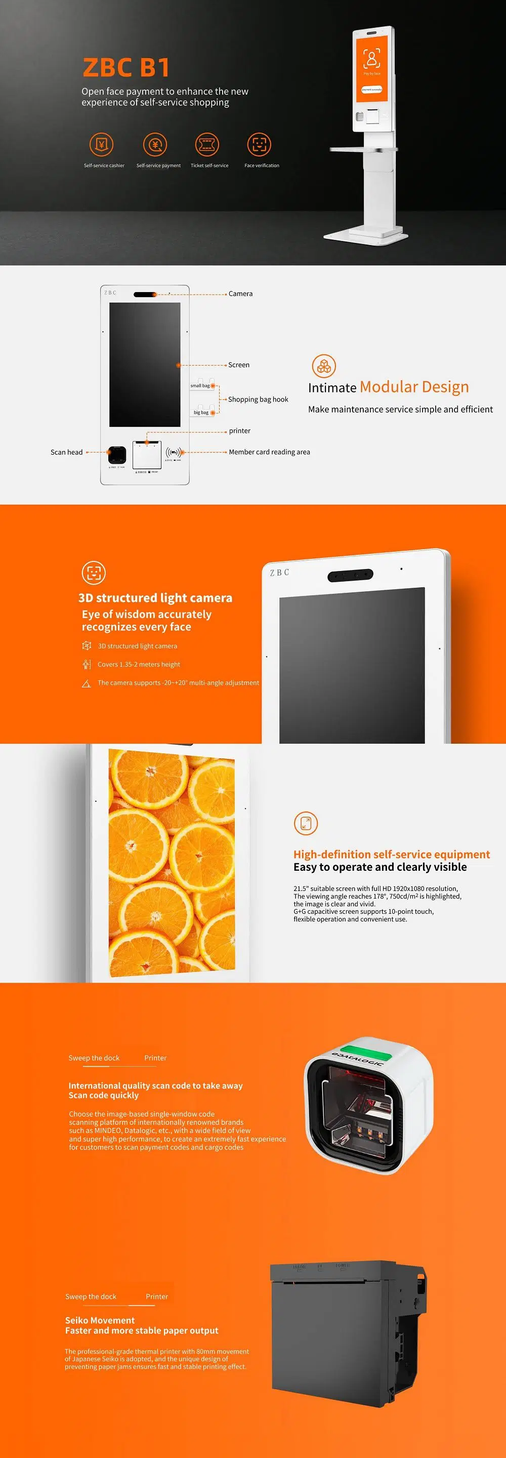 Standing Self Service Ordering Touch Screen Kiosk Bill Payment Vending Machine LCD Advertising Display Digital Signage Interactive Information Kiosk