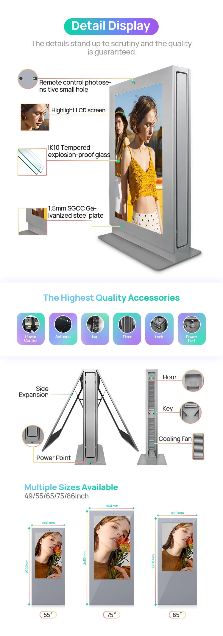 75 Inch Interactive Totem Outdoor Android LCD Display High Brightness Double Sided Outdoor Digital Signage Kiosk