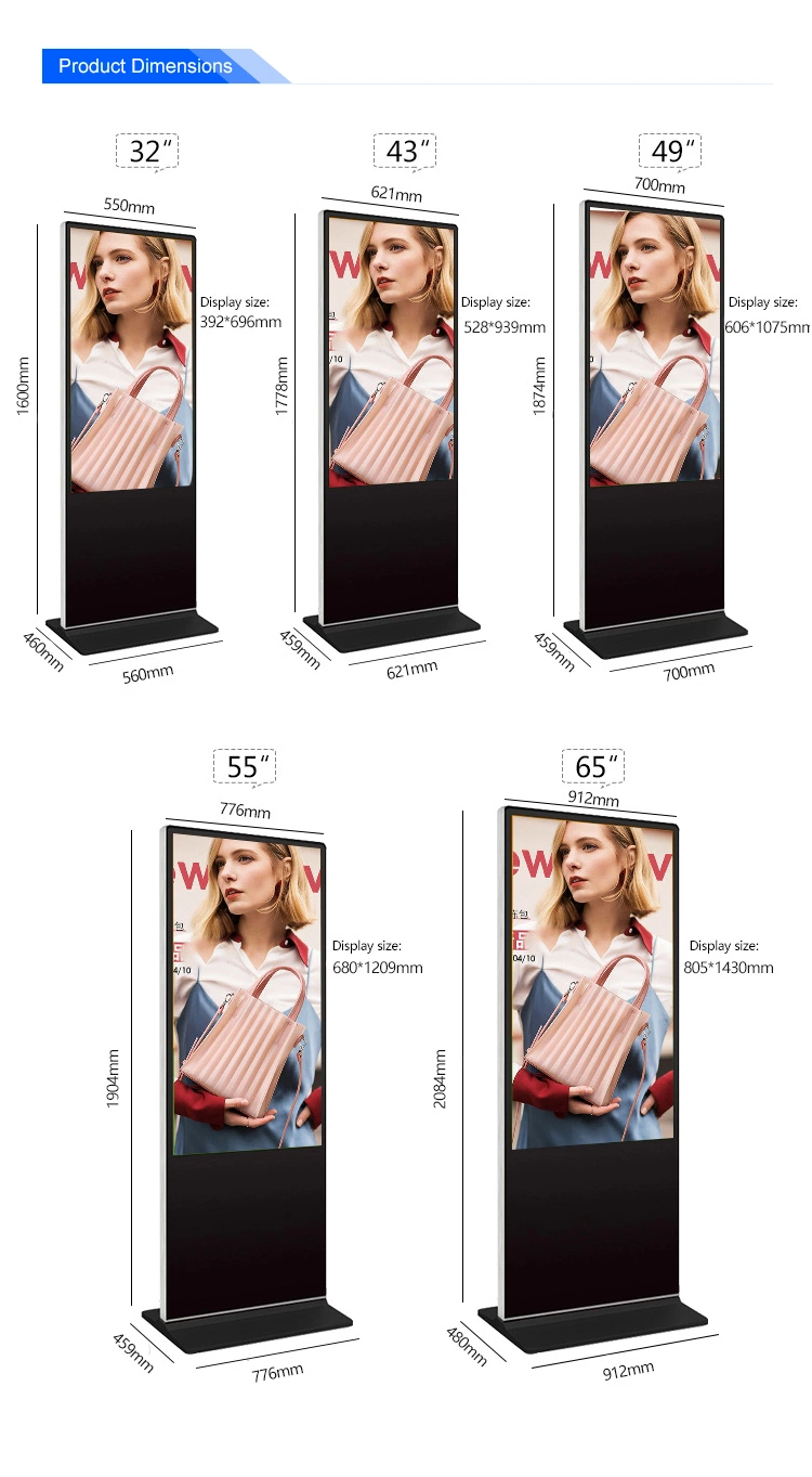 Floor Stand Digital Signage LCD Touch Screen Digital Signage Ad Display Kiosk Digital Signage 4K Vertical Advertising Machine