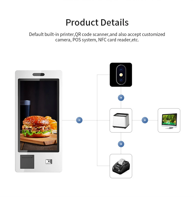 Ticket Printer Android OS 27&quot; Food Ordering System Capacitive Touch Screen Wall Mount Hospital Self Service Kiosk