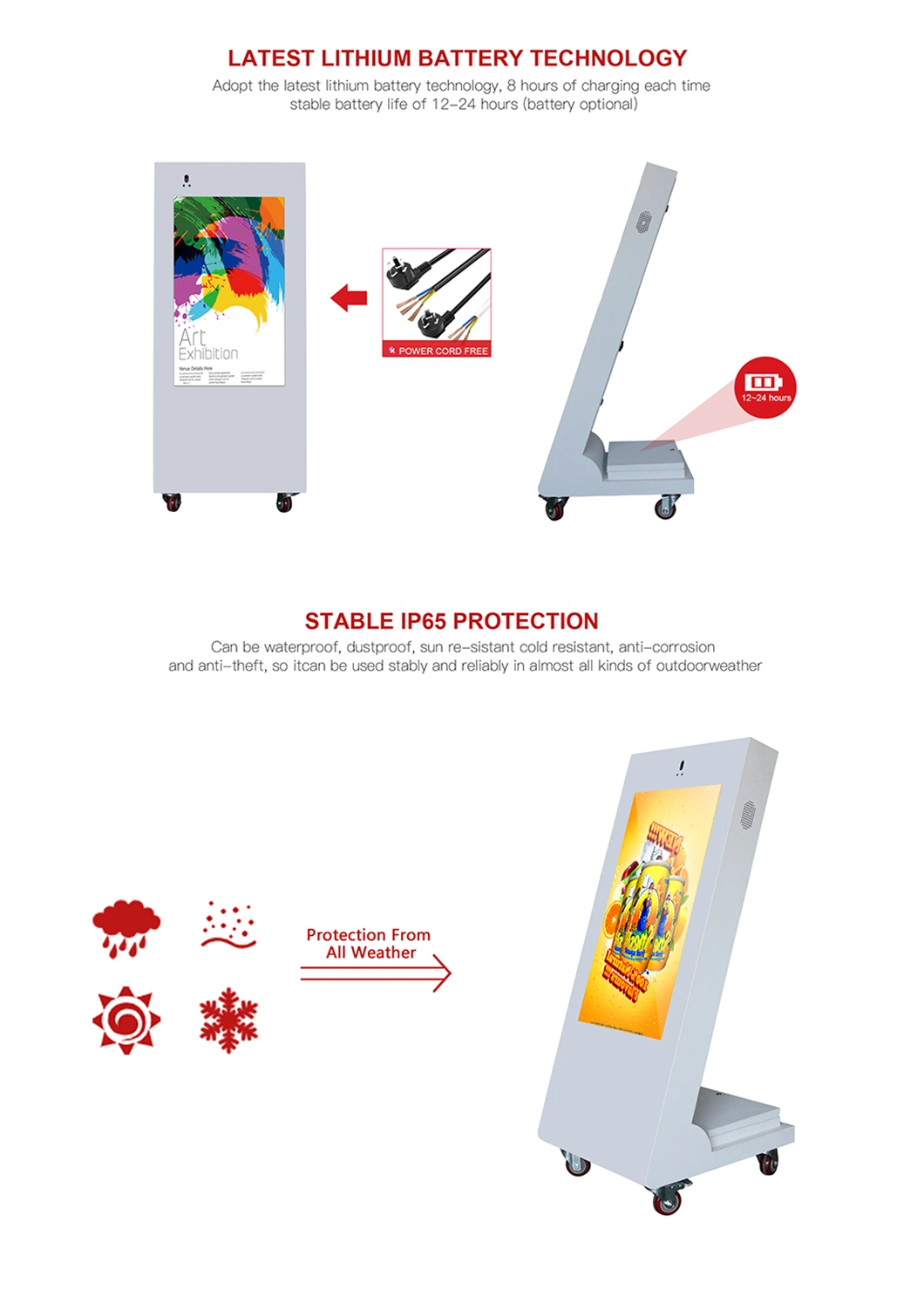 43 Inch Kiosk Display Stand Digital Signage Portable Outdoor Digital Signage with Battery LCD Advertising Player