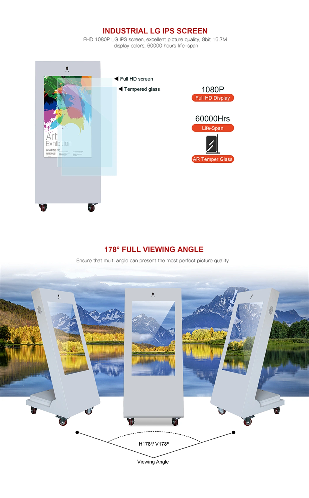 43 Inch Kiosk Display Stand Digital Signage Portable Outdoor Digital Signage with Battery LCD Advertising Player