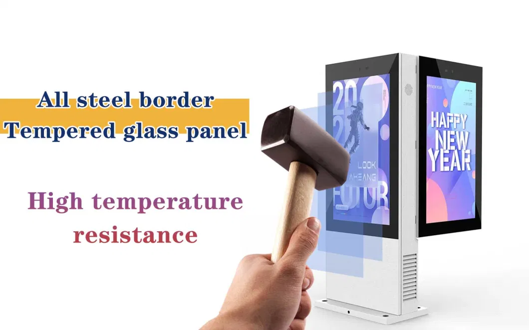 65&quot; 4K Outdoor Dual Screen Thin Bezel 3000CD/M2 Waterproof Triple Display Kiosk Portable LCD Outdoor Digital Signage