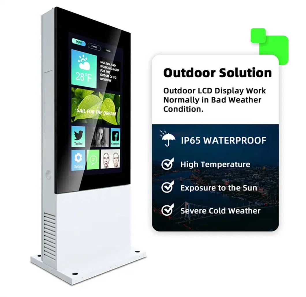 65&quot; 4K Outdoor Dual Screen Thin Bezel 3000CD/M2 Waterproof Triple Display Kiosk Portable LCD Outdoor Digital Signage