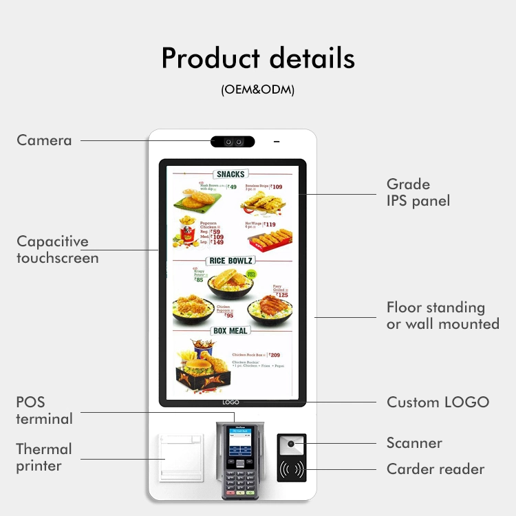 21 24 32 Inch Android Pay ATM Bill Touch Screen Restaurant Ordering Machine Smart Terminal POS Cash Self Service Payment Kiosk