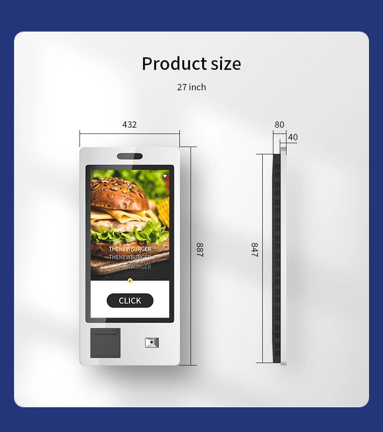 Ticket Printer Android OS 27&quot; Food Ordering System Capacitive Touch Screen Wall Mount Hospital Self Service Kiosk