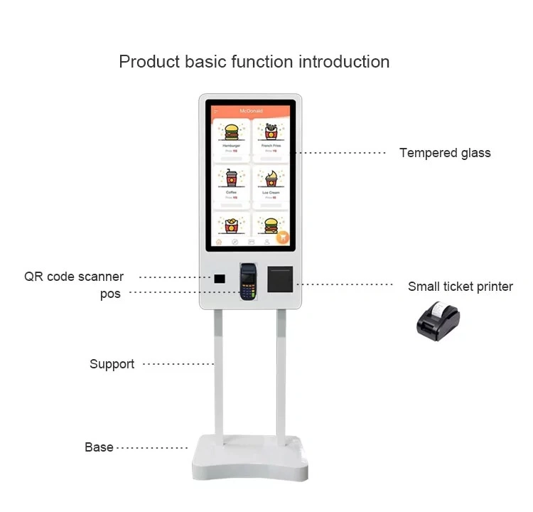 Floor Standing Touchscreen Self-Service Information Terminal Bill Payment LCD Touch Screen Interactive Kiosk for Self Service Ordering Food Meal Vending Machine