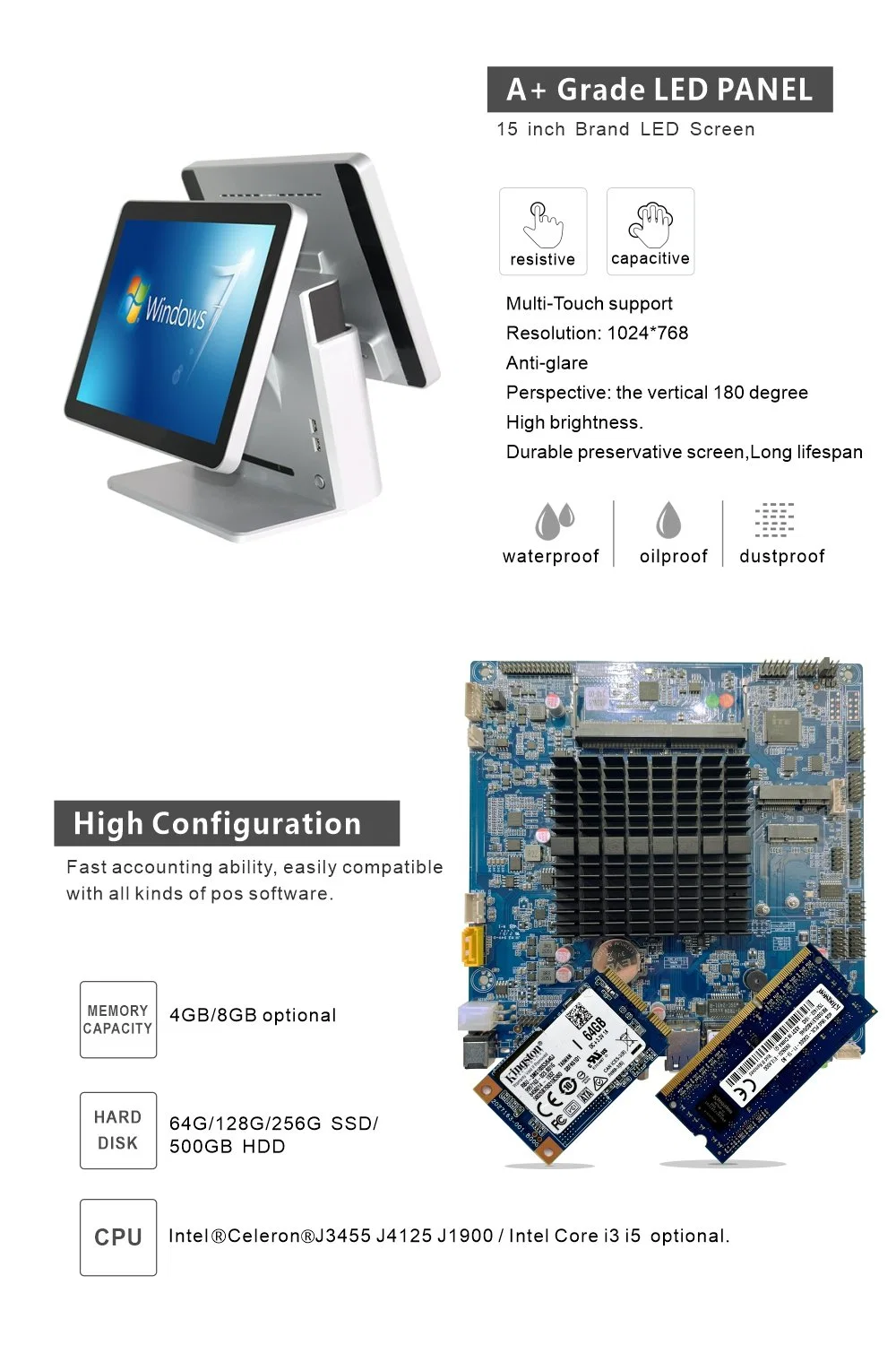 All in One Restaurant Ordering Windows OS 15&quot; Touch Screen POS System