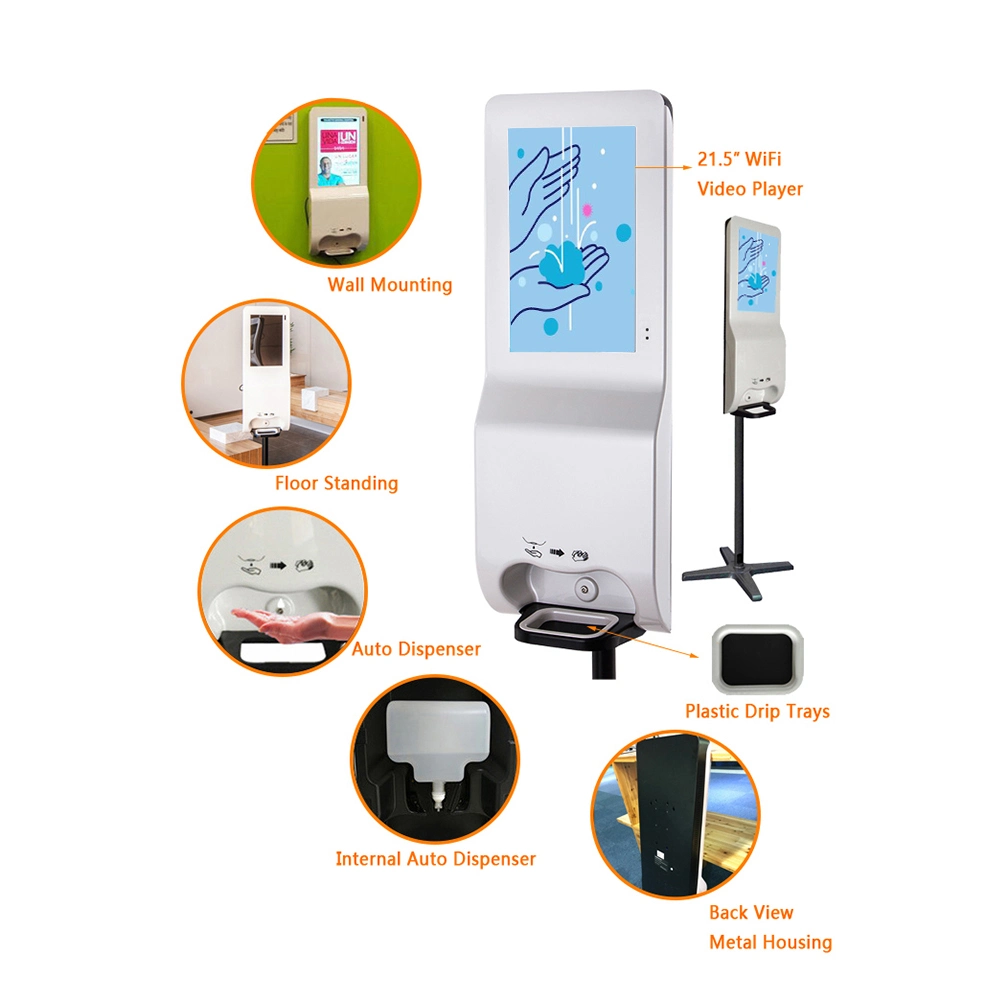 Auto Alcohol Liquid Foam Gel Spray Disinfectant Hand Sanitizing Dispenser with 21.5&quot; LCD Display Android Stand Billboard