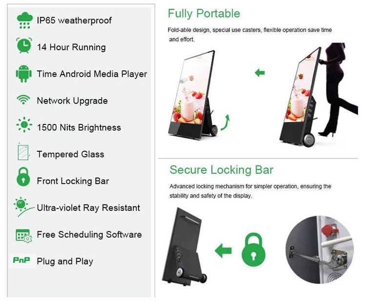 High Brightness Advertising Screen a-Frame Display Battery Powered 43 Inch Outdoor Portable Digital Signage