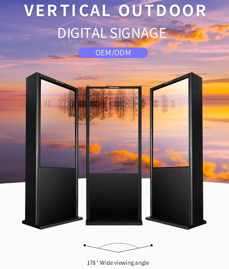 55 Inch Outdoor Digital Signage and Displays Visible in Sunlight IP65 Waterproof Floor Standing Advertising Player