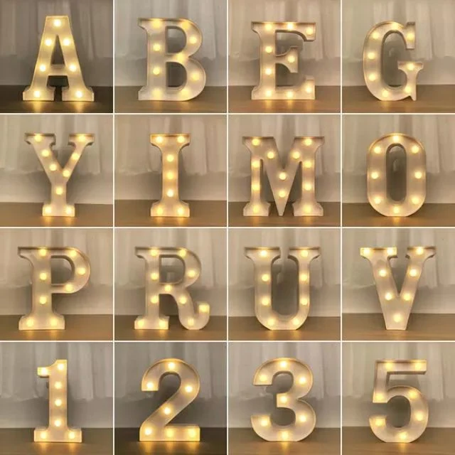 Silver Marquee Light Letter LED Metal Sign Wedding Party Night Bar Light up Marquee Letters Digital Number Letter LED Sign